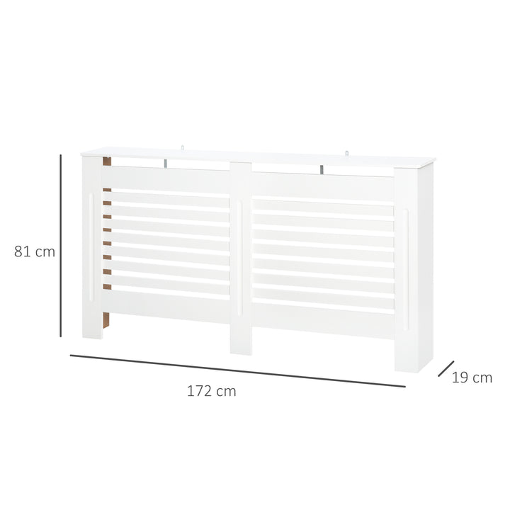Radiator Cover, Modern MDF White Painted Cabinet with Horizontal Slats for Living Room, Bedroom, 172L x 19W x 81H cm
