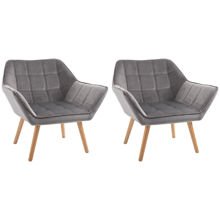 HOMCOM Accent Chair Set: Pair of Armchairs with Wide Arms, Slanted Back, Iron Frame & Wooden Legs, Grey Upholstery | Aosom UK