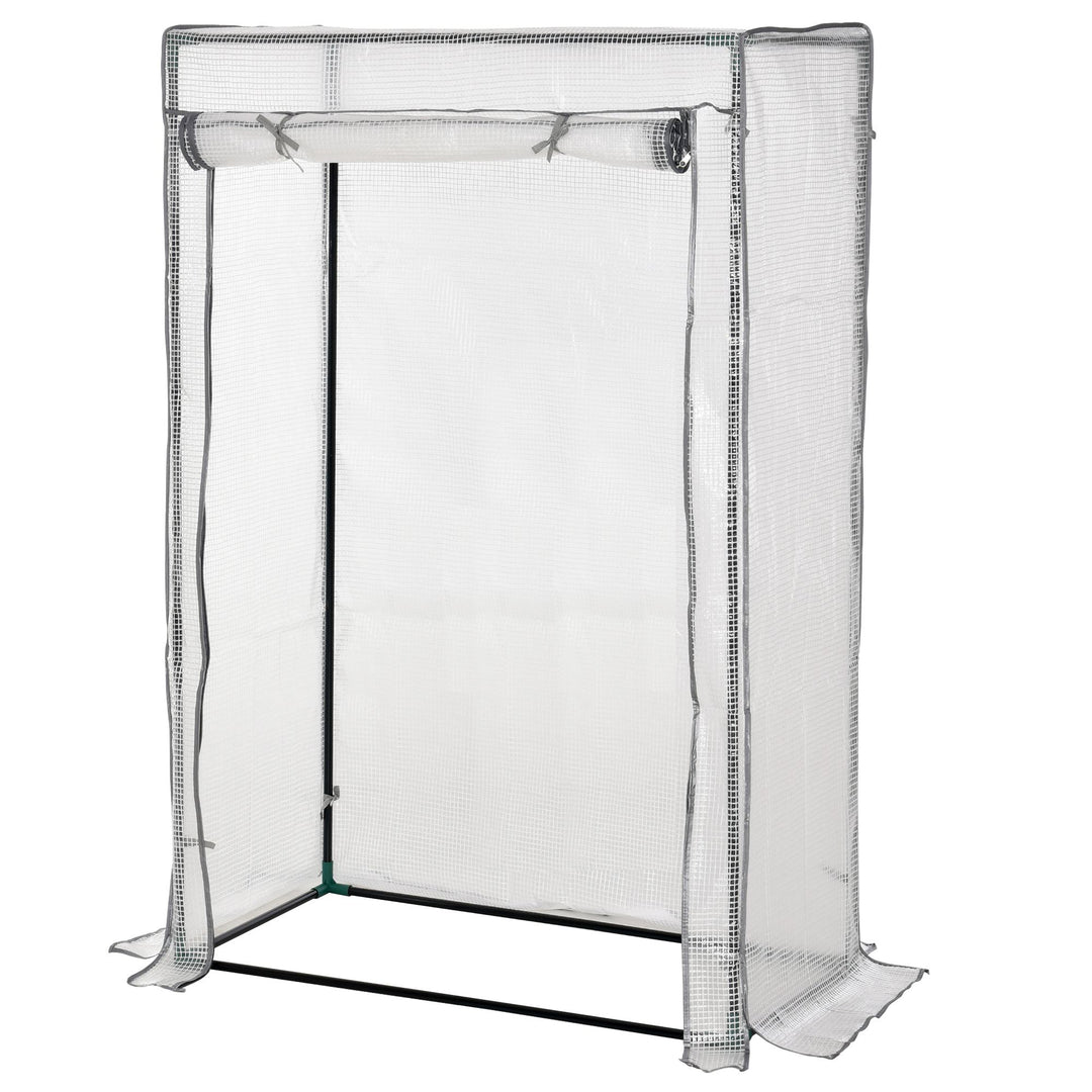 100 x 50 x 150cm Tomato Greenhouse with Roll-up Door, Mini Greenhouse with PE Cover, Outdoor Grow House Small Green House for Yard, Balcony, Garden, White