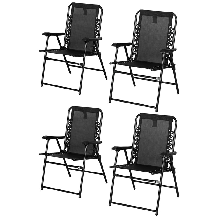 Outsunny Portable Folding Chairs Set of 4, Outdoor Patio Loungers, Steel Frame with Armrest for Camping, Pool, Beach, Deck, Lawn, Black | Aosom UK