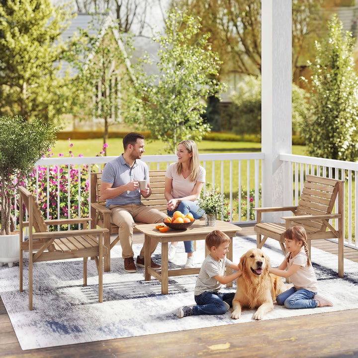 4 Piece Wooden Garden Furniture Set, Outdoor Garden Sofa Set with 2 Ar