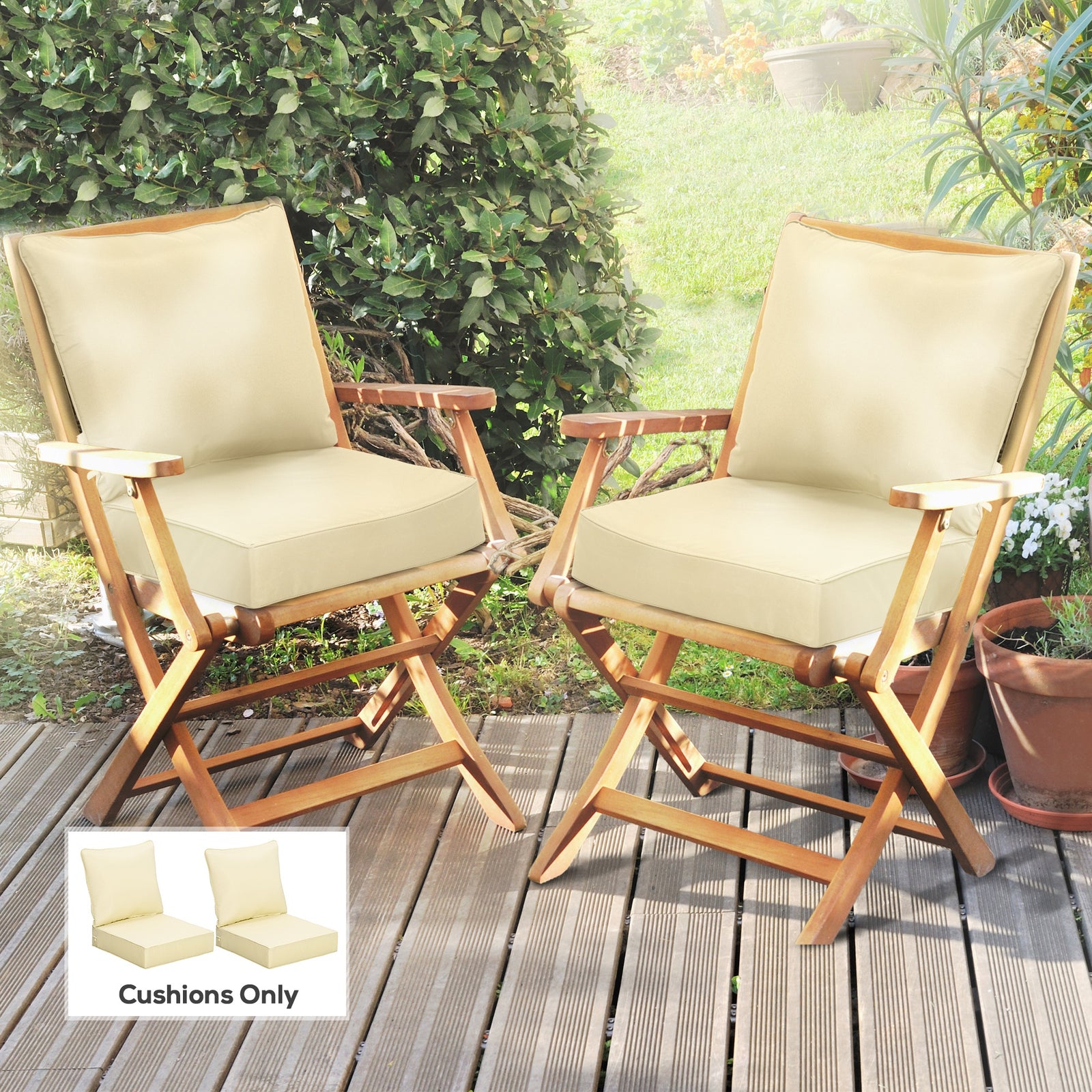 4 Pieces Outdoor Seat and Back Cushion Set Patio Deep Seating Chair Replacement Cushion, Beige