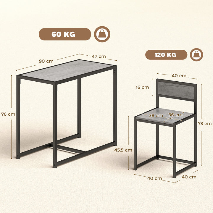 3 Piece Table Stool Set - Charcoal Grey Wood-Effect