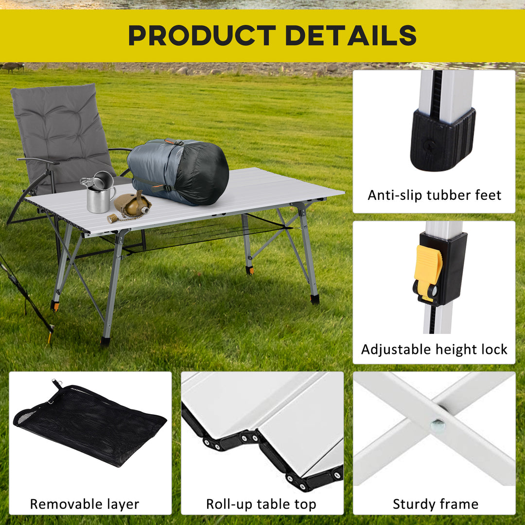 MCL 4FT Folding Aluminium Picnic Table Portable Camping BBQ Table Roll Up Top Mesh Layer Rack with Carrying Bag
