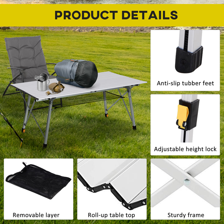 MCL 4FT Folding Aluminium Picnic Table Portable Camping BBQ Table Roll Up Top Mesh Layer Rack with Carrying Bag