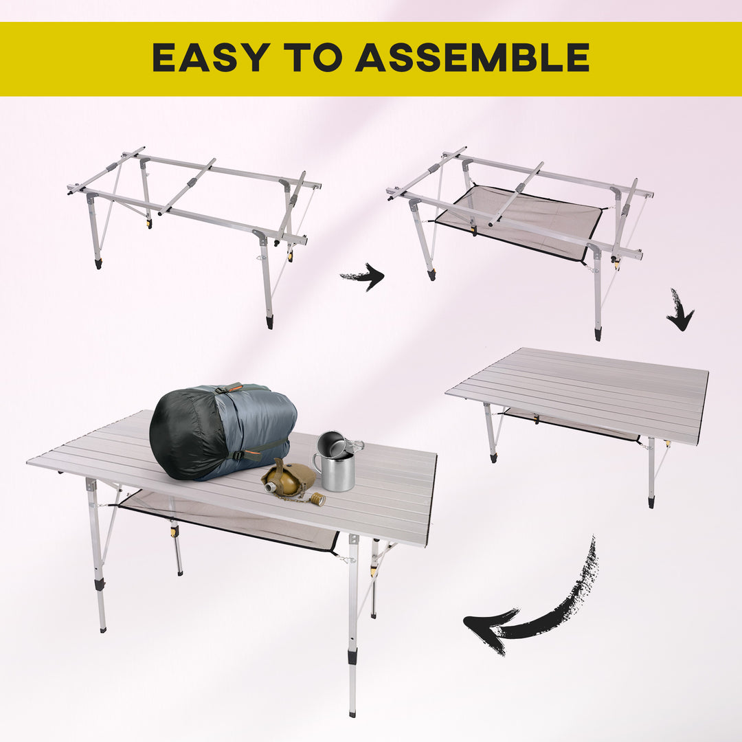 MCL 4FT Folding Aluminium Picnic Table Portable Camping BBQ Table Roll Up Top Mesh Layer Rack with Carrying Bag