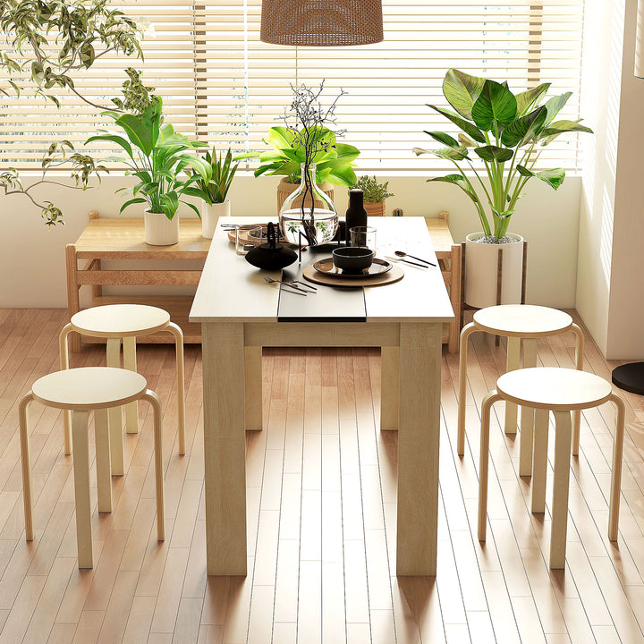 Stackable Stools Set of 4, Modern Stacking Chairs, Round Backless Stools for Kitchen, Dining Room, Office, Outdoors, Nature Wood Finish
