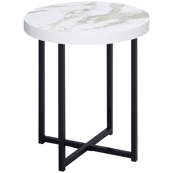 HOMCOM Round Side Table with Metal Legs, Modern End Table Bedside Table for Living Room, Bedroom, White