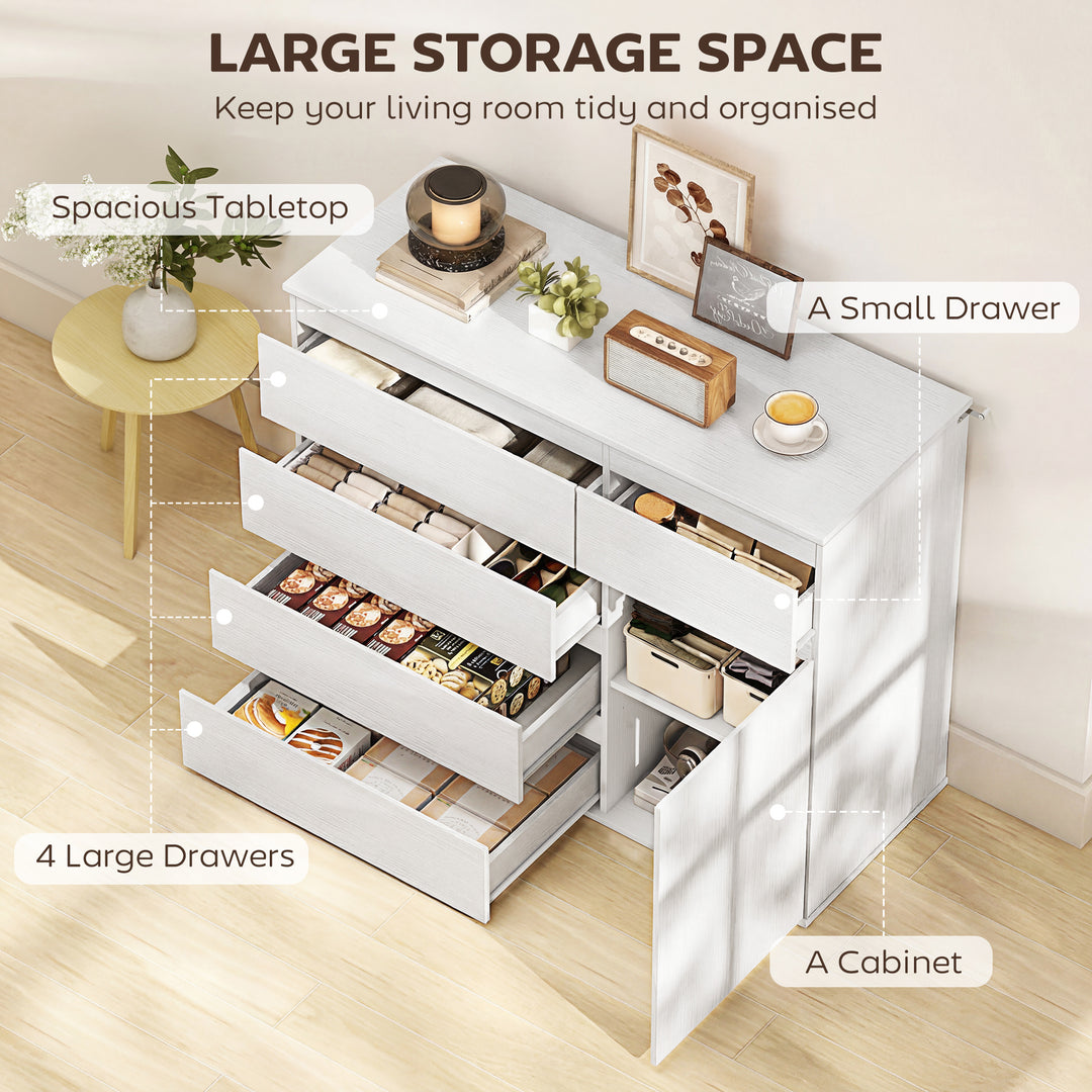 Modern Chest Of Drawers, 5 Drawer Dresser with Adjustable Shelf, Soft-