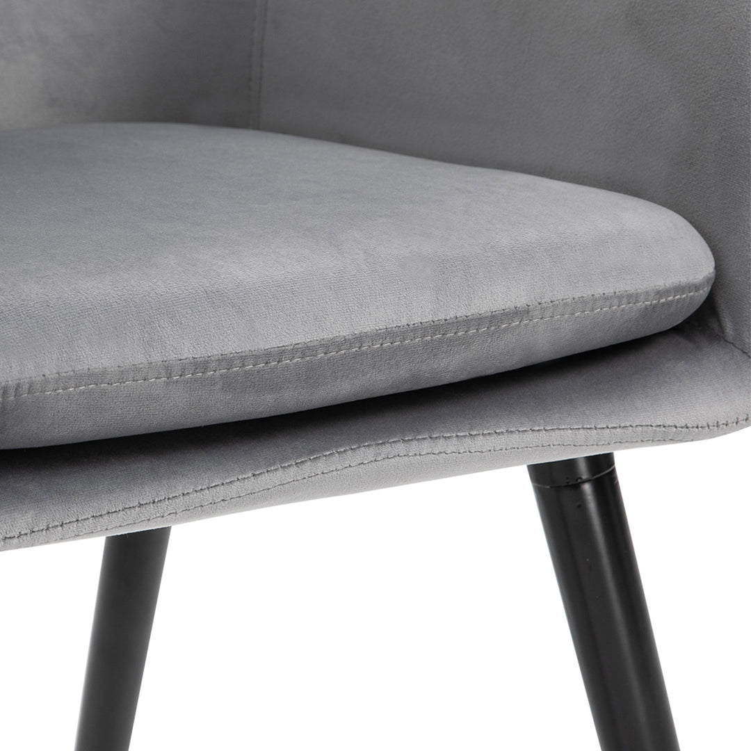 Dining Chairs Set of 2 Modern Upholstered Fabric Velvet-Touch Leisure Chairs with Backrest and Armrests, Lounge Reception Chairs for Home Office Kitchen Counter, Grey