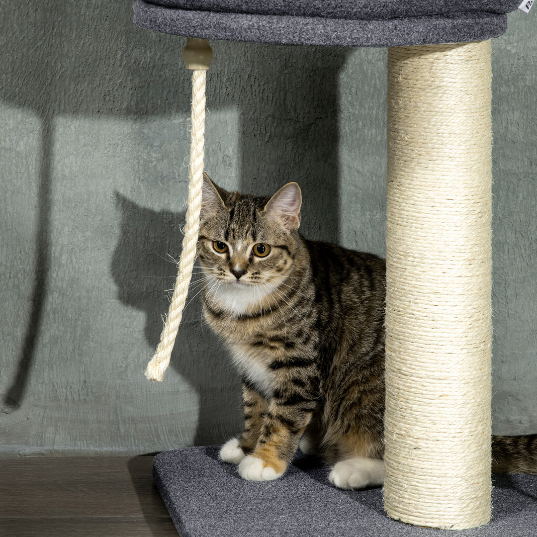 240-270cm Floor-To-Ceiling Cat Tree, 5 Tier Cat Climbing Tower, with Bed, Hammock, Platforms, Dark Grey and Cream