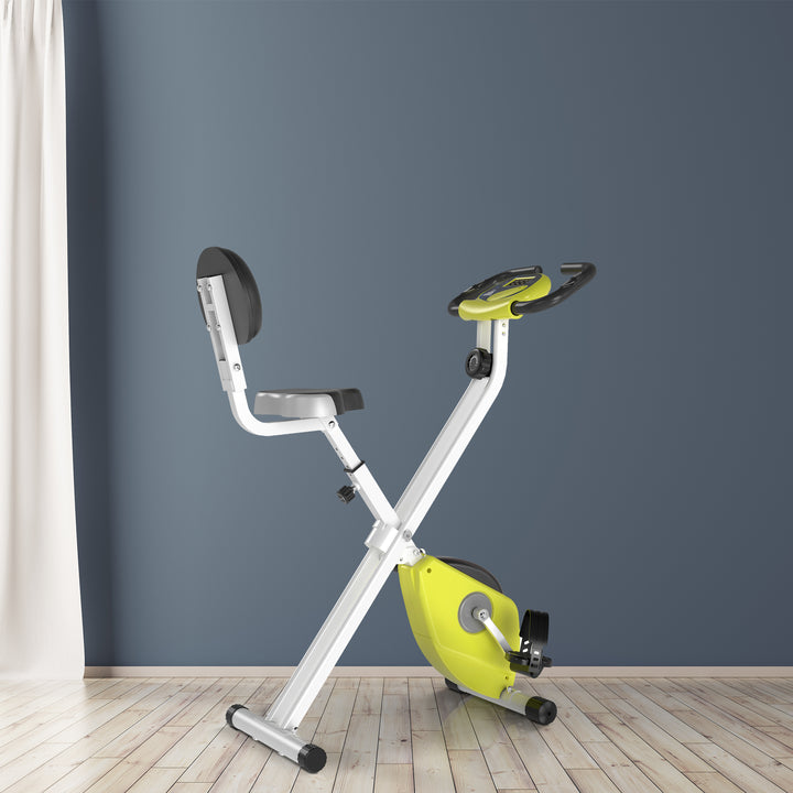 Folding Exercise Bike, Fitness Bicycle Indoor Trainer, 8-Level Magnetic Resistance Adjustable, with LCD Monitor, Pulse Sensor, Yellow