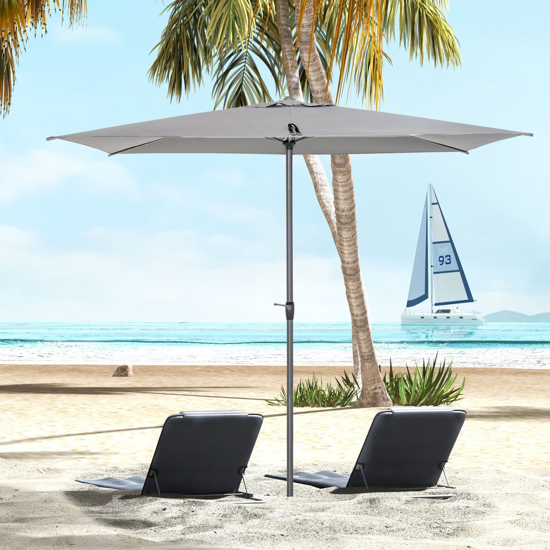 Outsunny 3 x 2m Garden Parasol Patio Sun Umbrella Canopy Rectangular Sun Shade Aluminium Crank Tilt Mechanism, Dark Grey