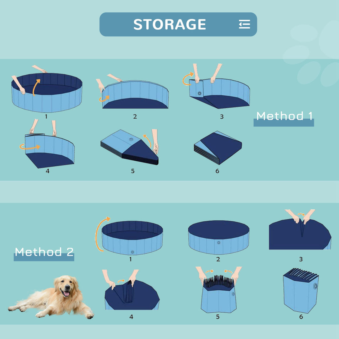 Dog Paddling Pool, Foldable Dog Pool, Leakproof & Hard Plastic, Portable Pet Bathtub with Non-Slip Base & Drainage Hole, for Indoors, Outdoors, Garden, Patio, 120 x 30 cm, Blue