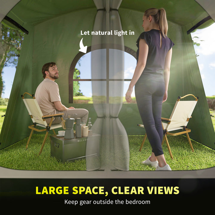 4 Man Tunnel Tent, Family Camping Tent with Porch, Bedroom and Living Area, Sewn in Groundsheet, 3000mm Waterproof, Portable with Bag for Hiking, Festival, Backpacking, Green