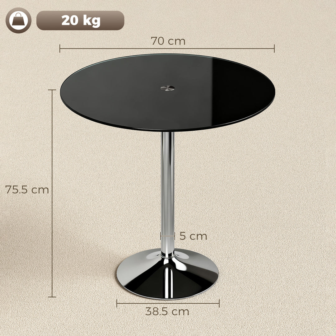 Round Bar Table, Modern Dining Table with Tempered Glass Top and Steel