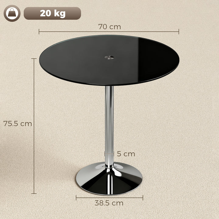 Round Bar Table, Modern Dining Table with Tempered Glass Top and Steel