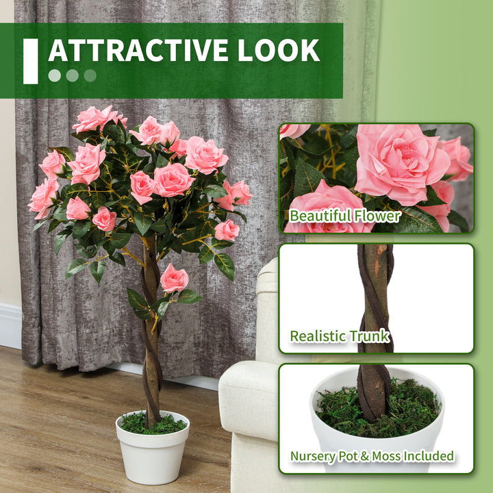 Set of 2 Artificial Plants Pink Rose Floral in Pot, Fake Plants for Home Indoor Decor, 90cm