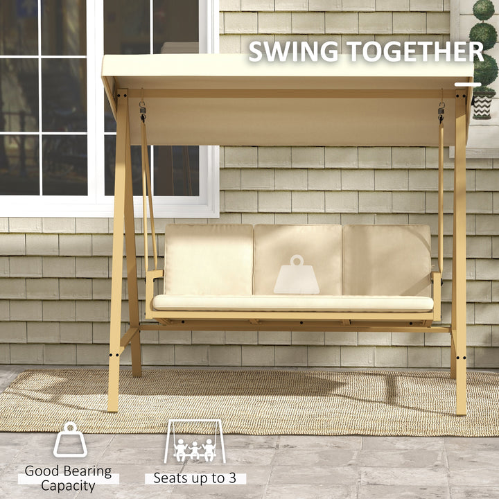 Three-Seat Garden Swing Chair, with Adjustable Canopy - Beige