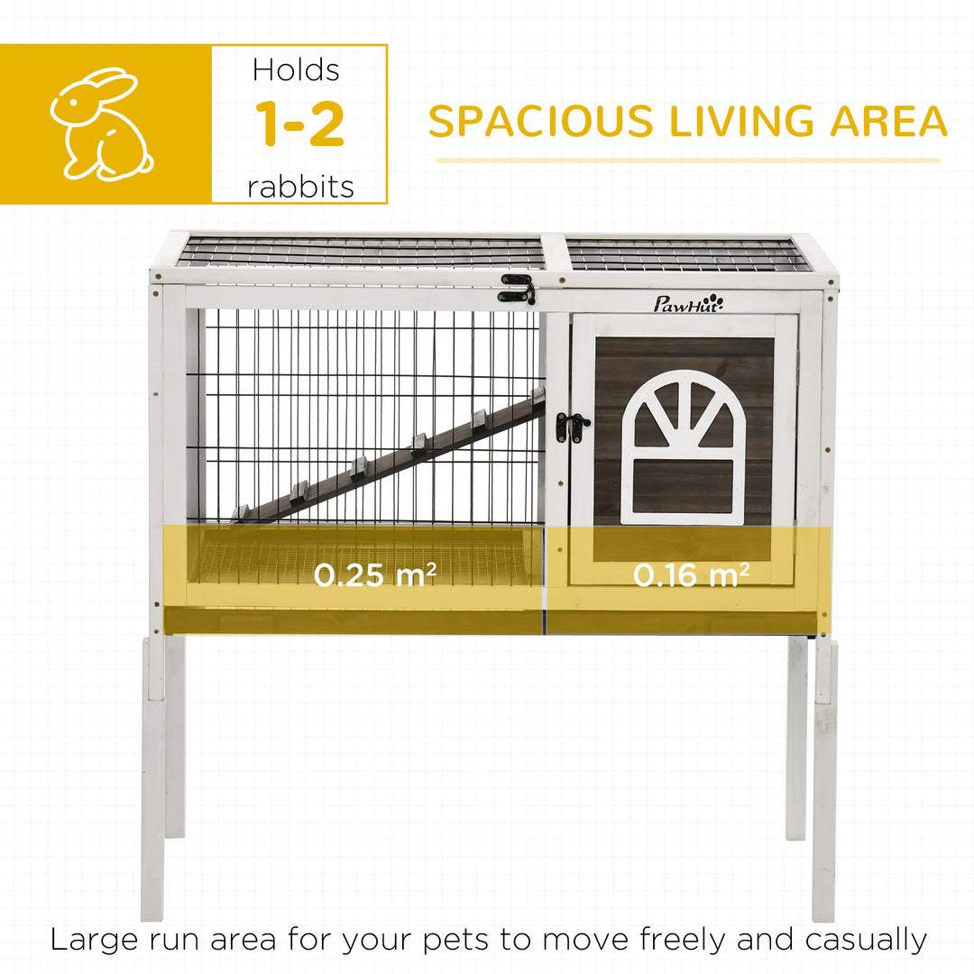 Wooden Rabbit Hutch, Guinea Pig Cage, with Removable Tray, Openable Roof