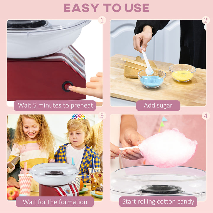 MCL Candy Floss Machine for Kids & Adults, 550W  Retro Cotton Maker for Sugar or Candies,  Including 10 Candyfloss Sticks, Non-Slip Base, Red & White