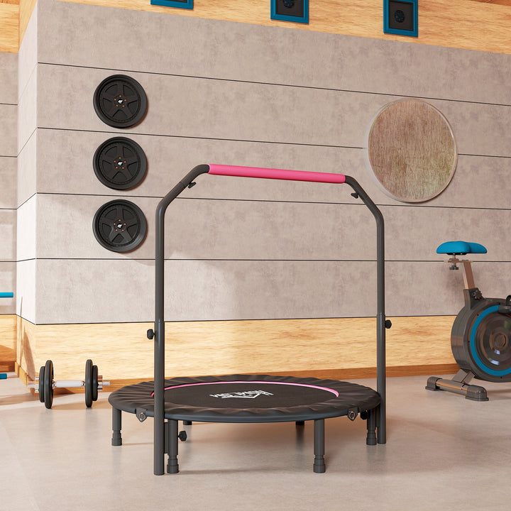 48" Foldable Mini Fitness Trampoline, with Adjustable Foam Handle, Pink