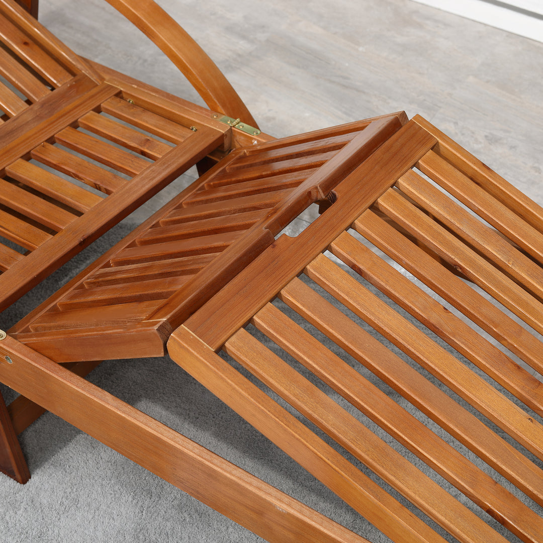 Folding Wooden Sun Lounger, 4-Level Adjustable Garden Lounger Recliner with Side Tray and Wheels, Outdoor Reclining Sunbed with Slatted Seat and Armrests for Patio, Terrace, Teak