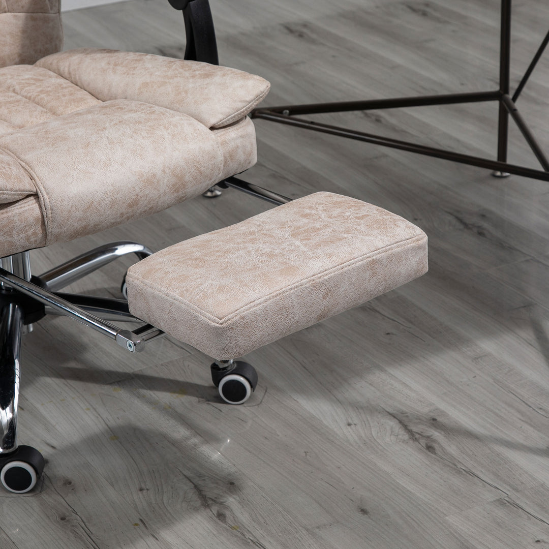 Home Office Chair Microfibre Desk Chair with Reclining Function Armrests Swivel Wheels Footrest Beige
