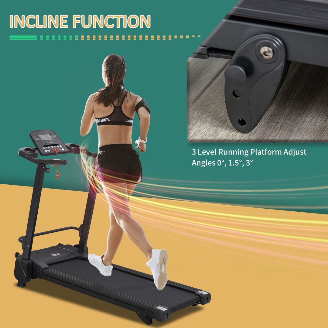 2.5HP 14Km/h Manual Incline Electric Running Machine Motorized Treadmill Folding, MP3 & USB Player, 12 Preset Programs, 5 Speed Shortcut, w/ WIDE RUNNING BELT, LCD Display, Drink Holders
