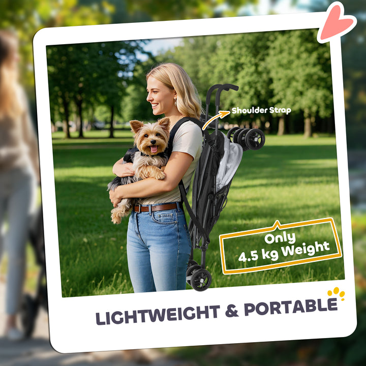 Foldable Dog Stroller, Lightweight Dog Pram w/ Shoulder Strap, Storage Bag, Cup Holder, Light Grey