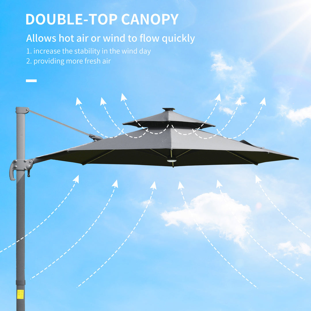 MCL 3m Cantilever Parasol w/ Solar Lights Power Bank Base 360° Spin Dark Grey