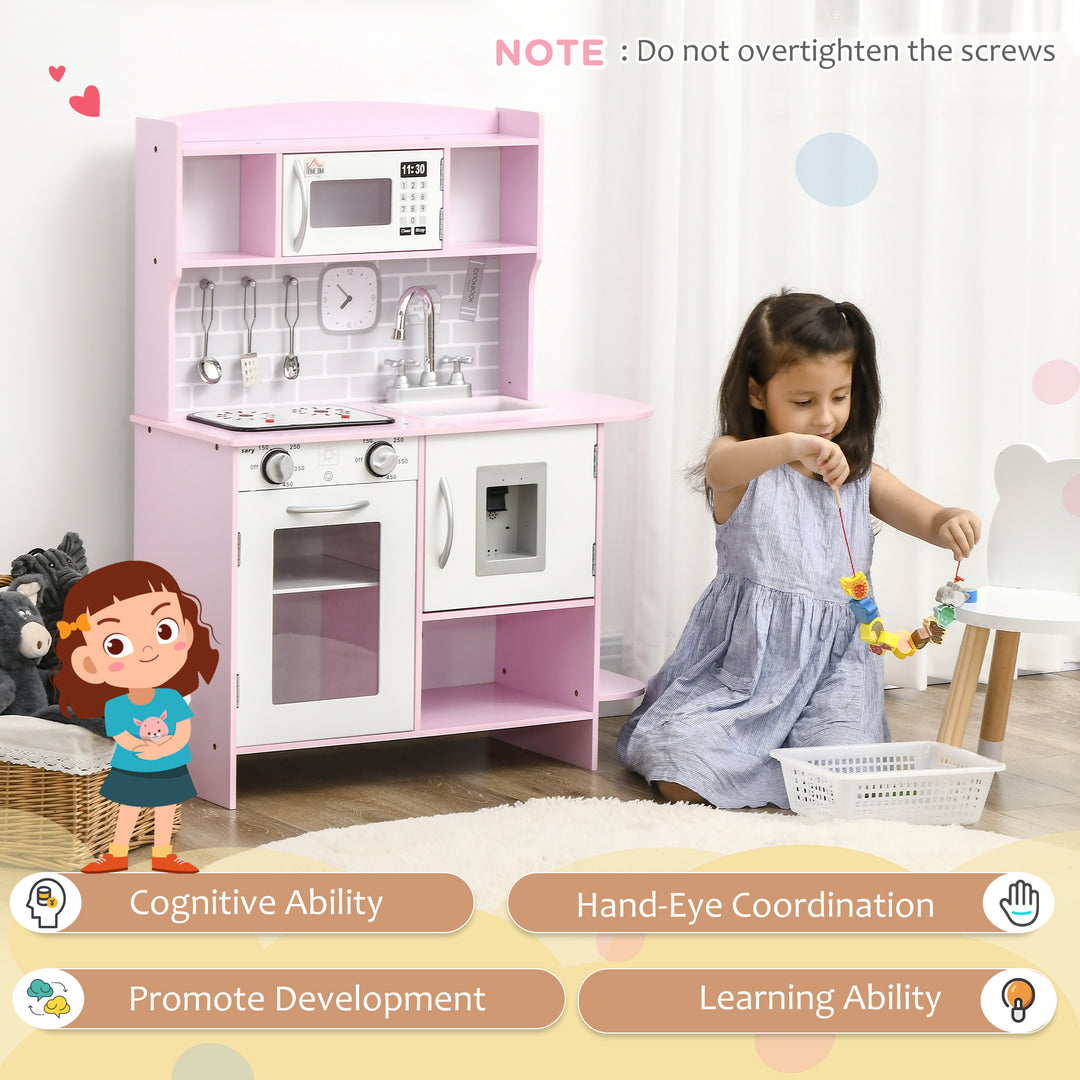 Kids Kitchen Playset, with Lights, Sounds, Microwave, Sink and Storage - Pink