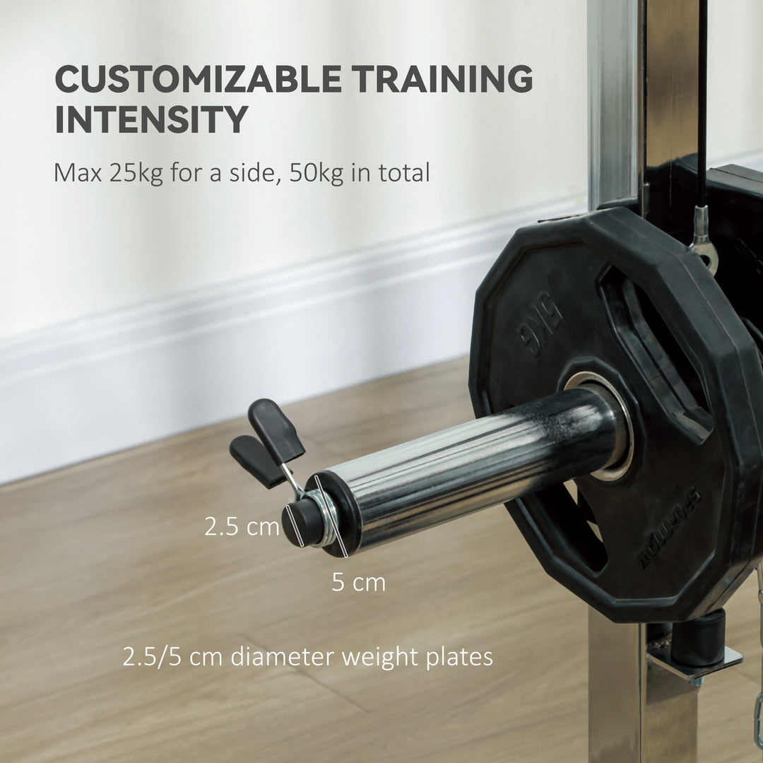 3 In 1 Smith Machine with Dual Cable Pulley System, Chest Press Station, 17-Level Squat Rack and Barbell Bar