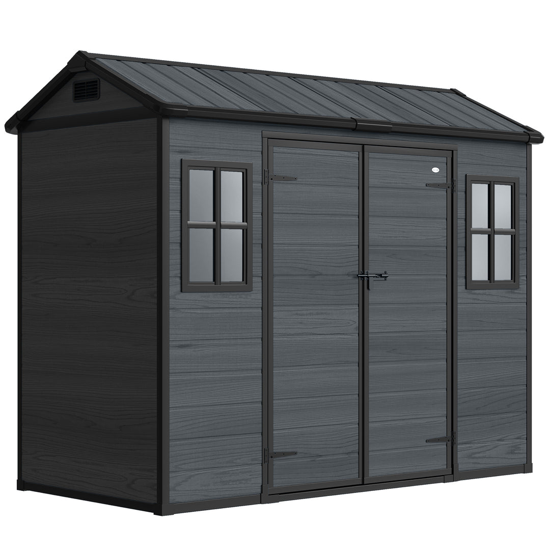 8 x 4 ft Resin Garden Shed, Wood-Effect Outdoor Storage Shed with Floo