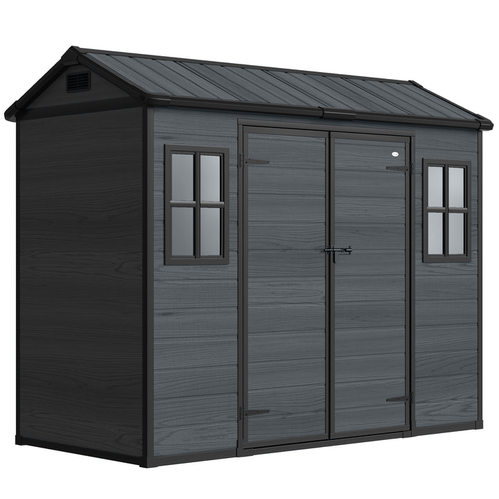 8 x 4 ft Resin Garden Shed, Wood-Effect Outdoor Storage Shed with Floo