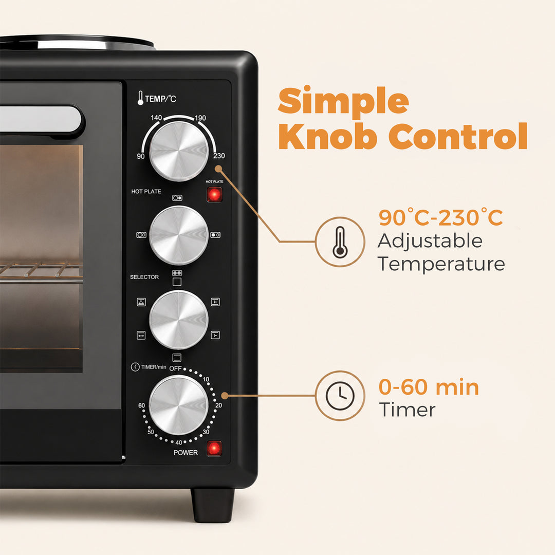 36L Mini Oven with Dual Hot Plates, Electric Countertop Cooker with Co
