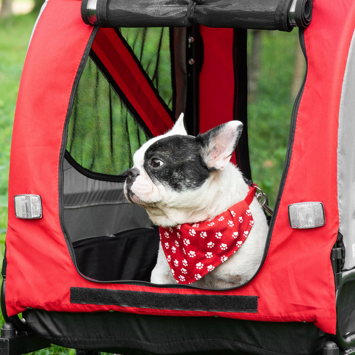 2-In-1 Dog Bike Trailer Pet Stroller with Universal Wheel Reflector Flag Red