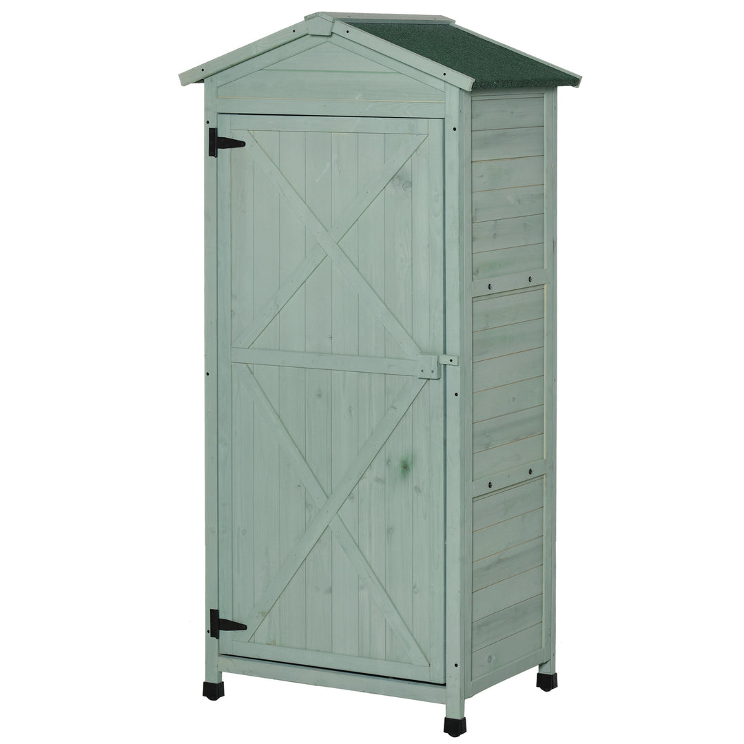 Wooden Garden Shed, Outdoor Storage Cabinet with 2 Shelves and Hooks, Locking Organiser Outdoor Narrow Tool House, 74x55x155cm, Green
