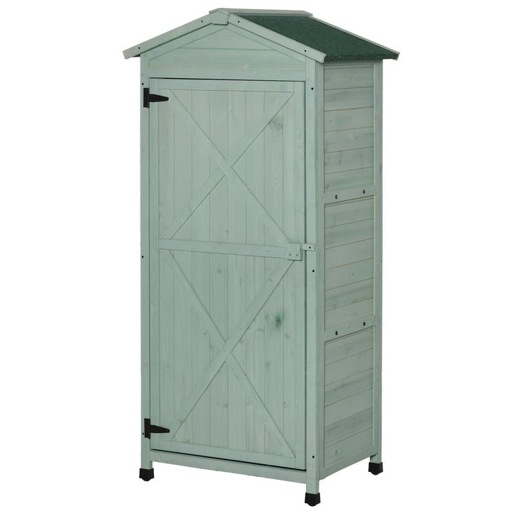 Wooden Garden Shed, Outdoor Storage Cabinet with 2 Shelves and Hooks, Locking Organiser Outdoor Narrow Tool House, 74x55x155cm, Green