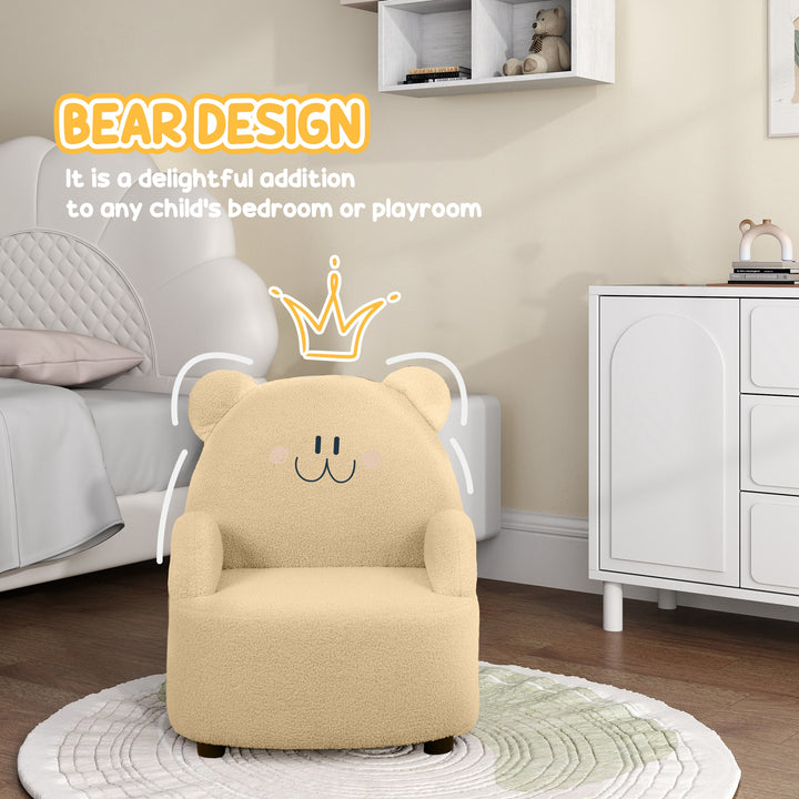 AIYAPLAY Kids Sofa Kids Armchair, Bear Shaped Toddler Chair for Bedroom Playroom Living Room, Aged 18 Months to 3 Years, Khaki | Aosom UK