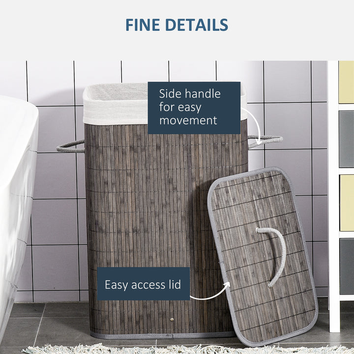 MCL Laundry Basket with Flip Lid and String Handles, Collapsible Hamper Removable Lining Board Base Foldable Water-Resistant Dirty Clothes Storage, Grey