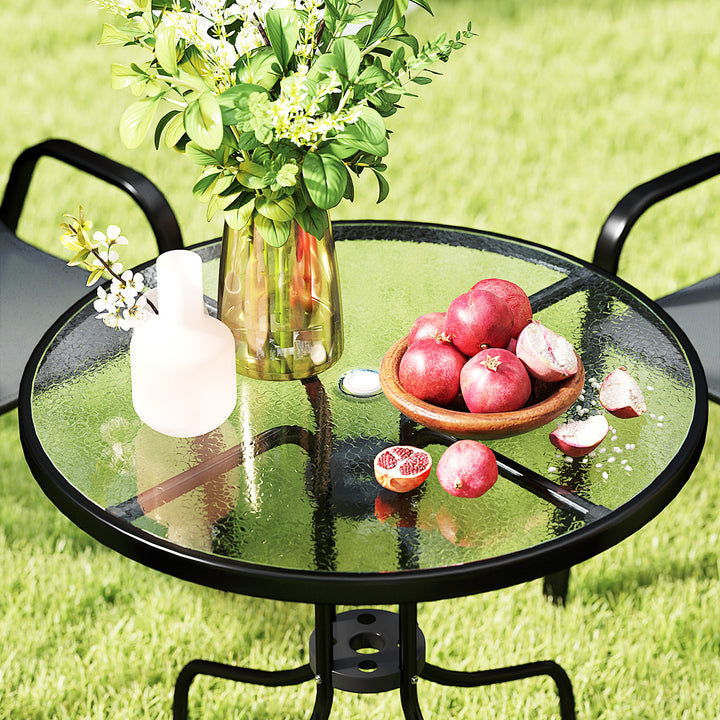 Five-Piece Steel Patio Set, with Glass-Top Table - Dark Grey