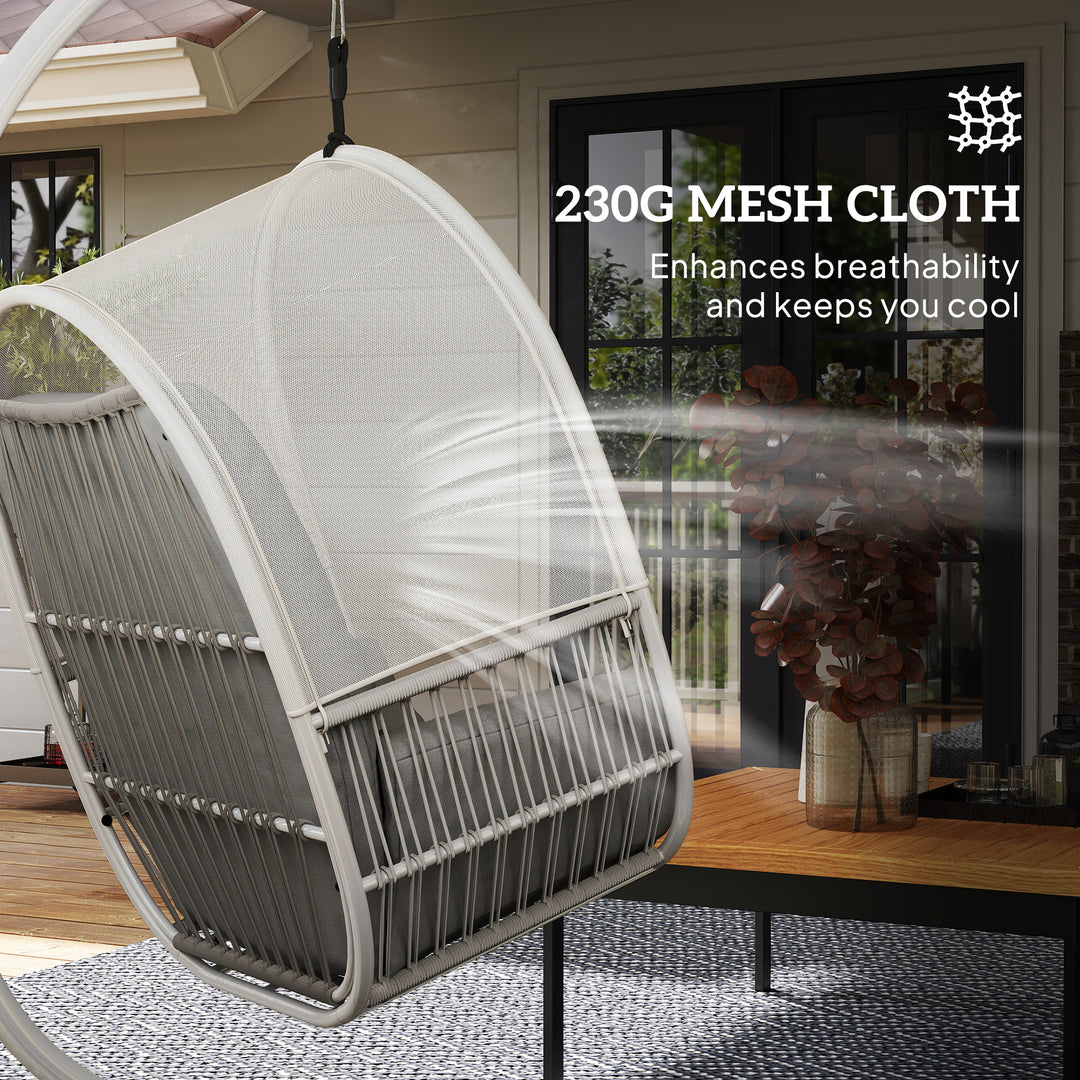 Hanging Egg Chair Outdoor Indoor, Swing Hammock Chair with Stand, Cushions, Lumbar Pillow, Adjustable Height and Steel Frame for Garden Patio Lounge Porch, Light Grey