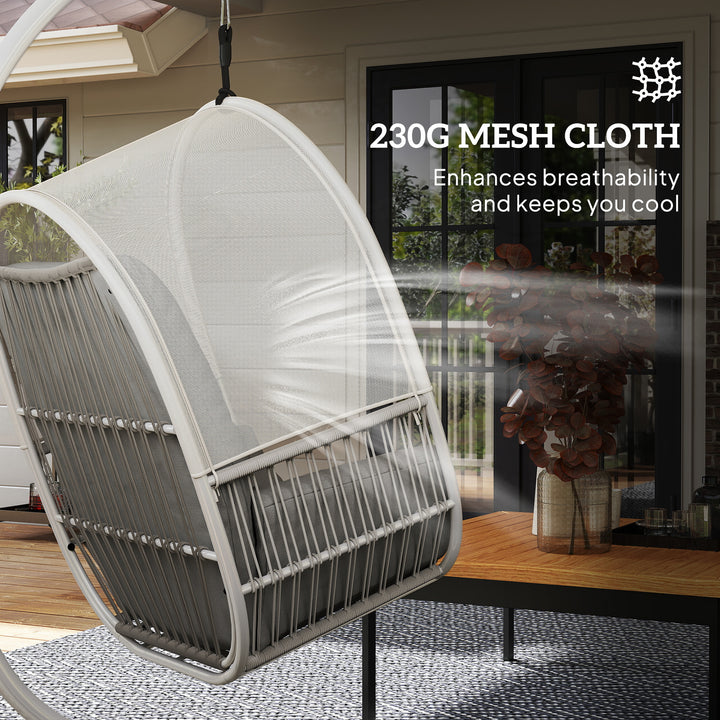 Hanging Egg Chair Outdoor Indoor, Swing Hammock Chair with Stand, Cushions, Lumbar Pillow, Adjustable Height and Steel Frame for Garden Patio Lounge Porch, Light Grey