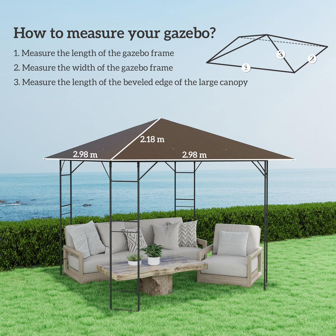 3 x 3(m) Gazebo Canopy Replacement Cover, Garden Gazebo Roof Replacement with Drain Holes, Water-resistant Plastic Coating, 370g/㎡, UPF30+, TOP COVER ONLY, Brown