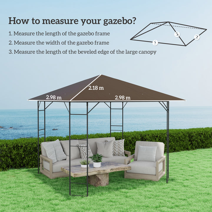 3 x 3(m) Gazebo Canopy Replacement Cover, Garden Gazebo Roof Replacement with Drain Holes, Water-resistant Plastic Coating, 370g/㎡, UPF30+, TOP COVER ONLY, Brown