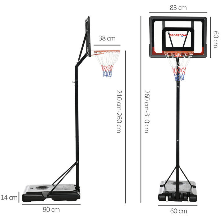 SPORTNOW 2.1-2.6m Adjustable Basketball Hoop and Basketball Stand w/ Sturdy Backboard and Weighted Base, Portable on Wheels | Aosom UK