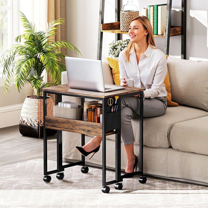 63 cm Drop Leaf Writing Work Desk - Rustic Brown