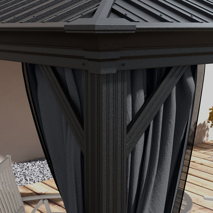 3.65 x 3m Aluminium Hardtop Gazebo, with Accessories - Dark Grey