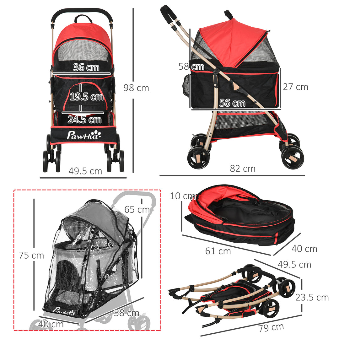 PawHut 3 In 1 Pet Stroller w/ Rain Cover, Detachable Cat Dog Pushchair, Foldable Carrying Bag w/ Universal Wheels, Brake, Canopy, Basket | Aosom UK